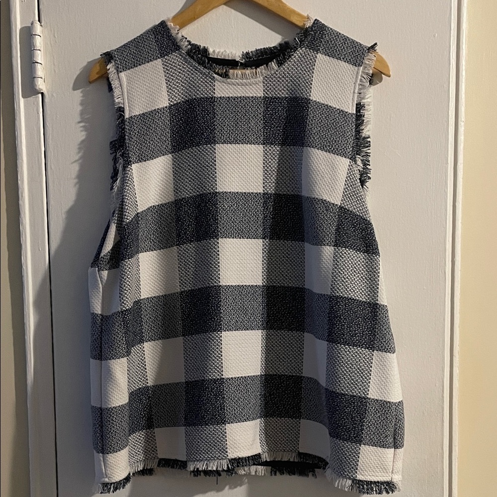 Banana Republic Blue and White Plaid Sleeveless Blouse
